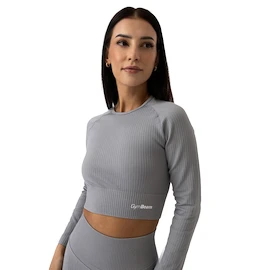 Dames T-shirt GymBeam FLO Ribbed CropTop Grey