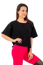 Dames T-shirt Nebbia Organic Cotton Loose Fit “The Minimalist” Crop Top 417 black